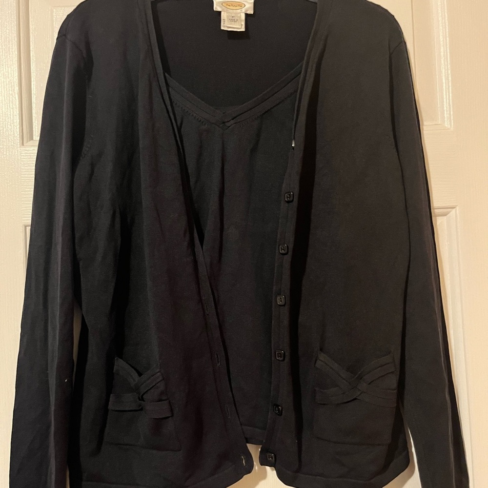 Elegant Black light weight sweater Cardigan and Top Set
